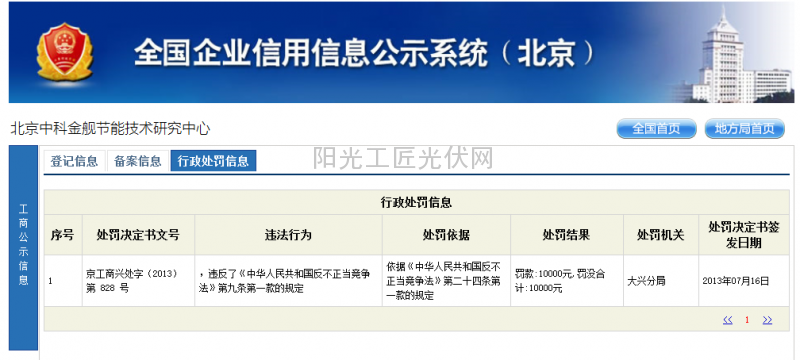 北京中科金舰节能在全国企业信用信息公示系统检索信息