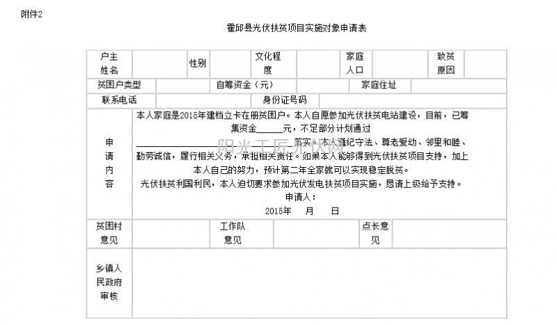 霍政办〔2015〕8号 霍邱县人民政府办公室关于印发霍邱县光伏扶贫工作实施方案的通知