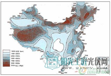 中国全年风速大于3m/s小时数分布图