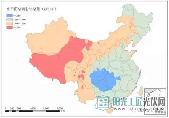 中国光照资源分布图
