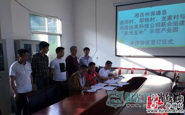 迁陵镇通坝村村委会与湘西远美科技公司签订合作协议。